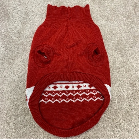 SMALL breed dog red white snowflake knit turtleneck sweater size large - Picture 2 of 6